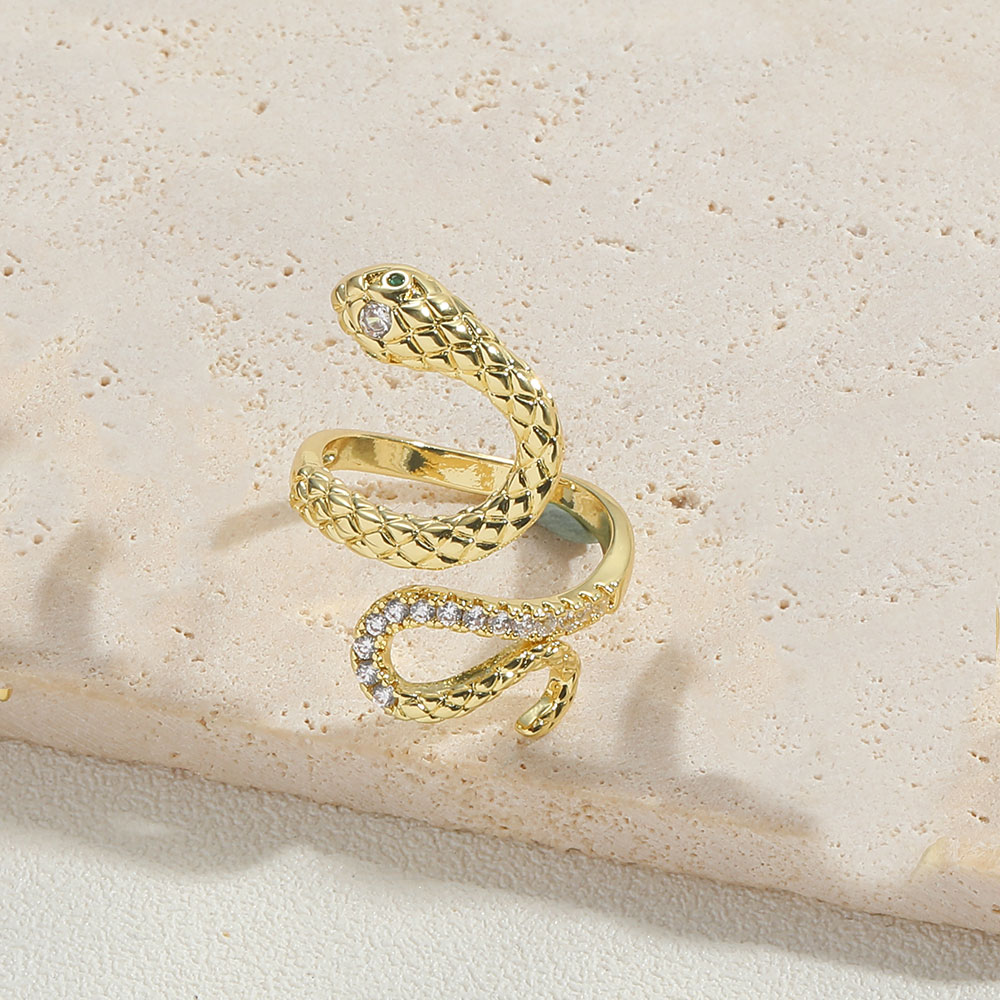 De Gros Style Simple Animal Serpent Le Cuivre Incruster Plaqué Or 14K Zircon Anneau Ouvert display picture 5