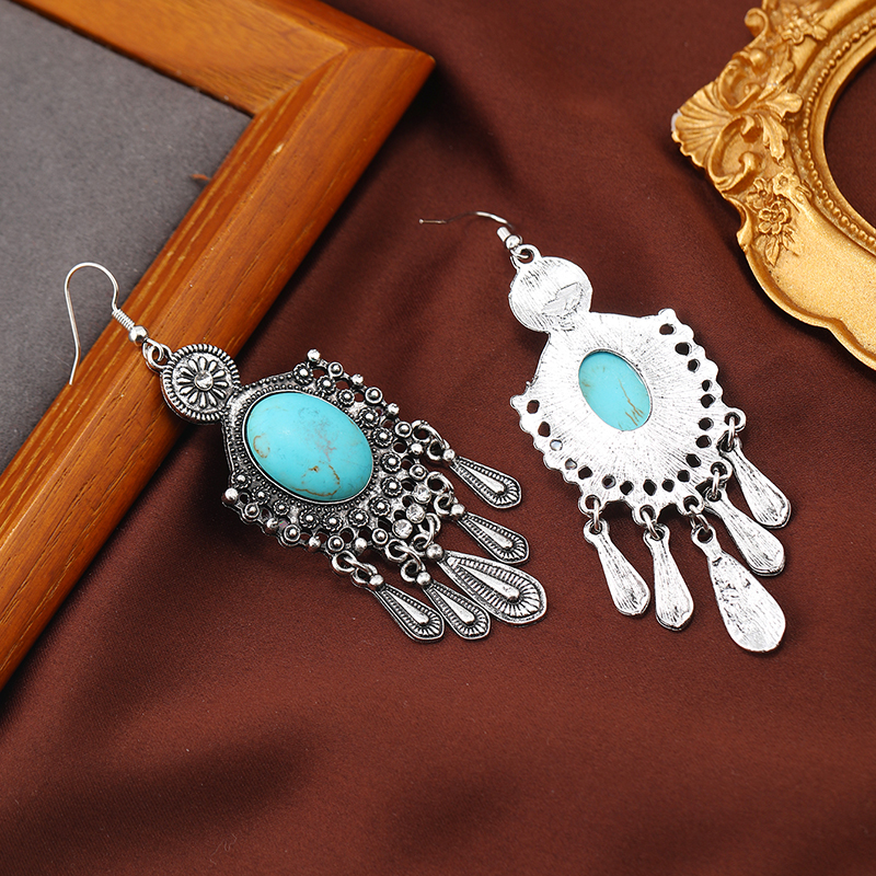 1 Pair Ethnic Style Classic Style Geometric Water Droplets Inlay Alloy Turquoise Rhinestones Drop Earrings display picture 6