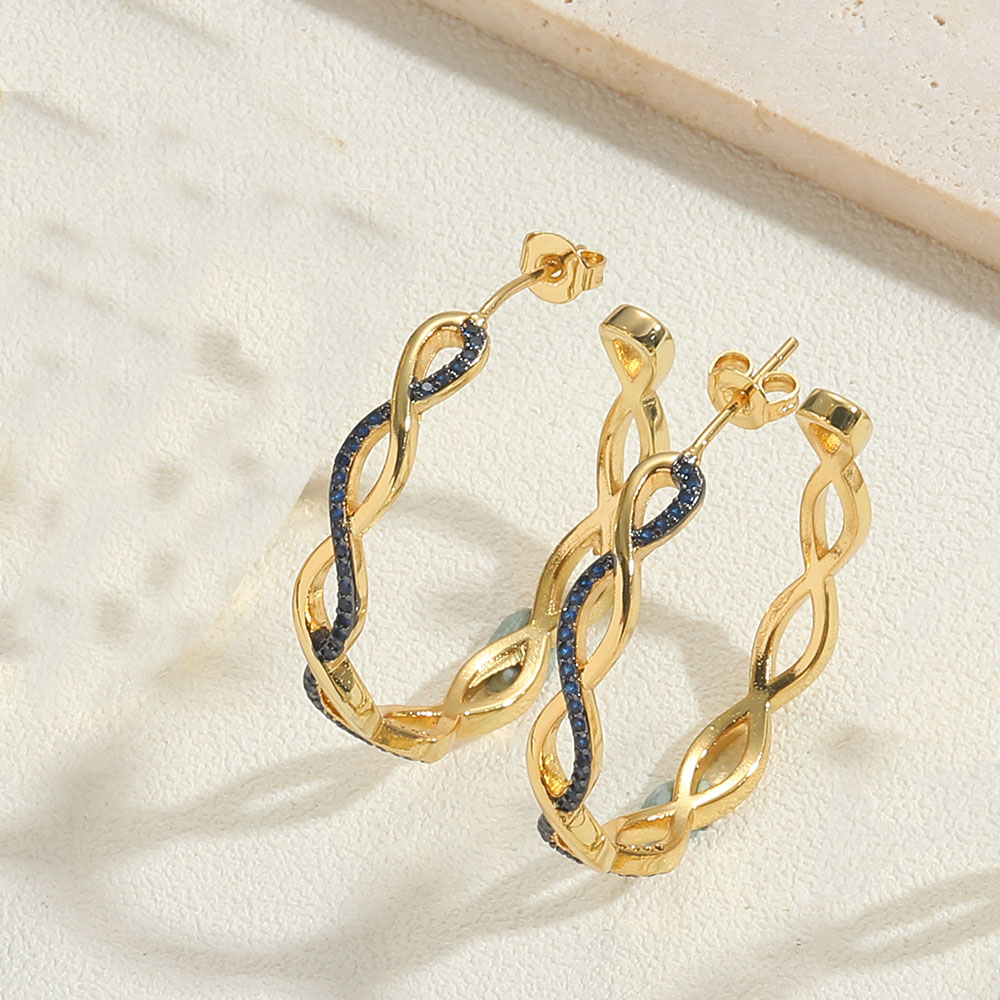 1 Pair Simple Style Snake Inlay Copper Zircon 14K Gold Plated Ear Studs display picture 5