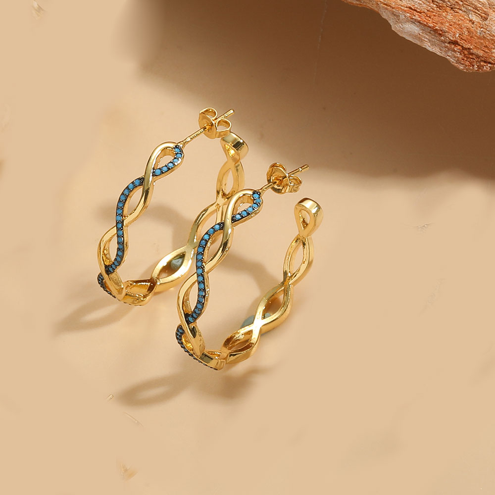 1 Pair Simple Style Snake Inlay Copper Zircon 14K Gold Plated Ear Studs display picture 4