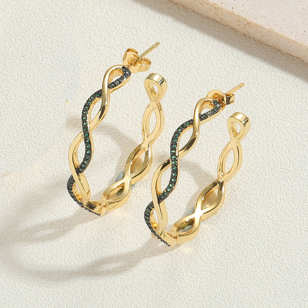 1 Pair Simple Style Snake Inlay Copper Zircon 14K Gold Plated Ear Studs display picture 11