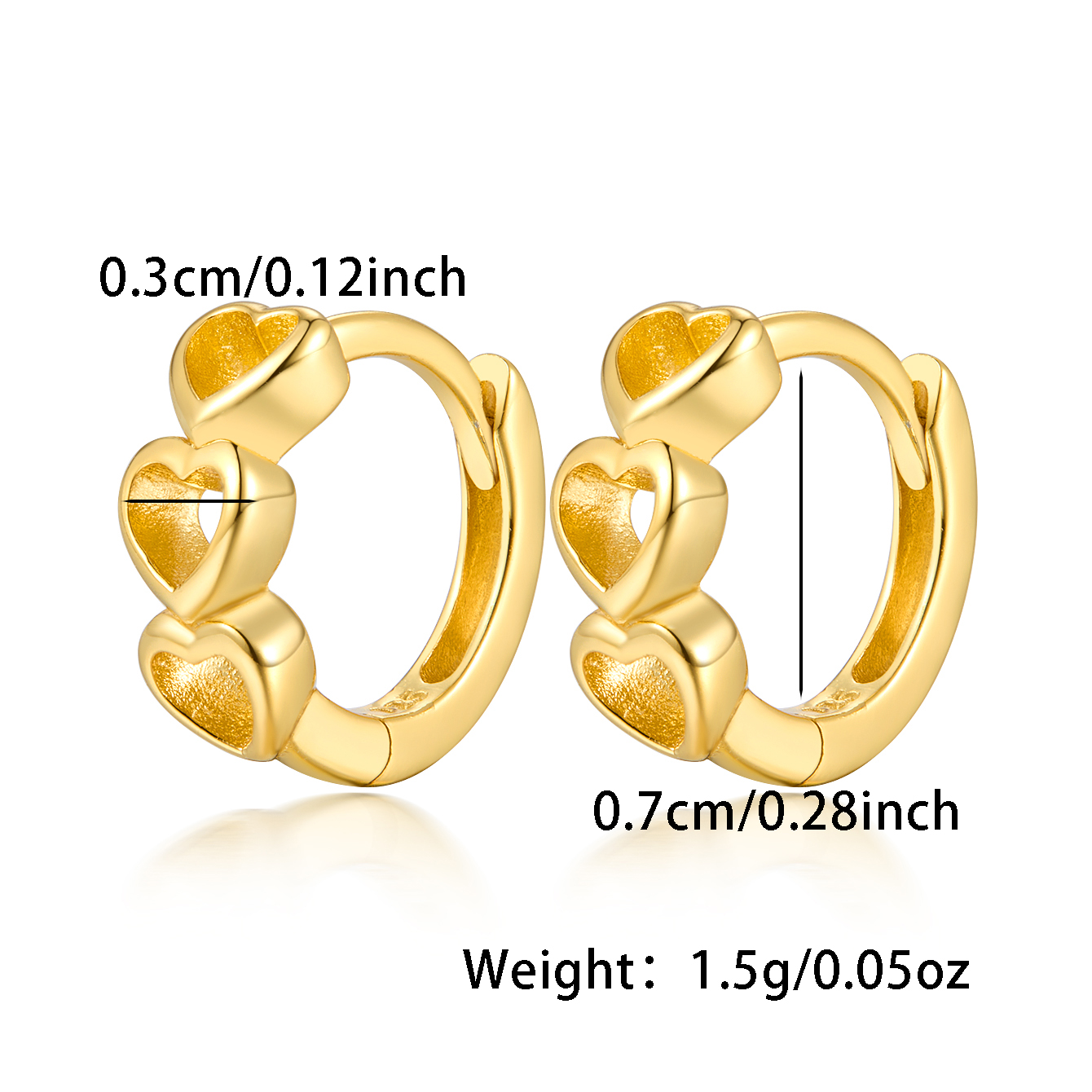 1 Pair Casual Hawaiian Double Heart Heart Shape Plating Inlay Sterling Silver Zircon White Gold Plated Gold Plated Earrings display picture 1