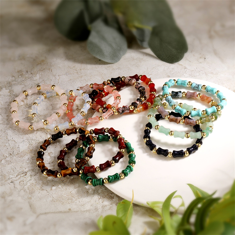 Ethnic Style Round Bamboo Natural Stone Beaded Unisex Bracelets display picture 1