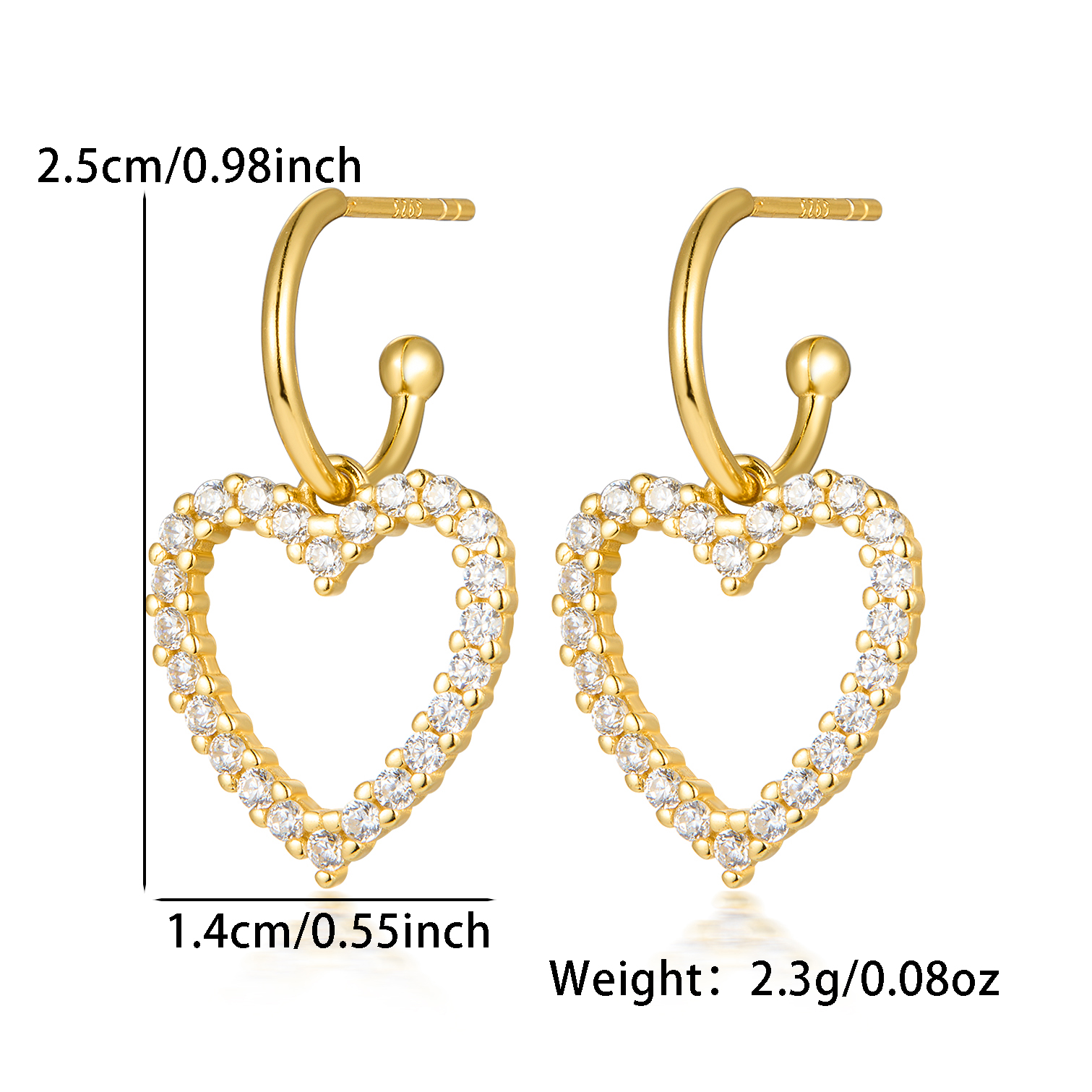1 Pair Elegant Luxurious Romantic Heart Shape Plating Inlay Sterling Silver Zircon Gold Plated Drop Earrings display picture 1