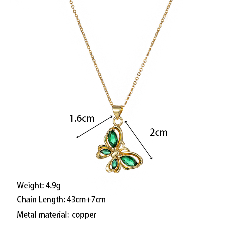 Copper 18K Gold Plated Simple Style Classic Style Plating Inlay Butterfly Rhinestones Pendant Necklace display picture 1
