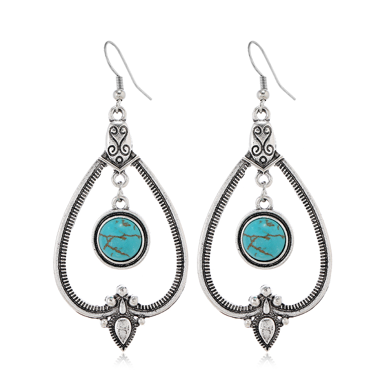 1 Pair Elegant Lady Water Droplets Inlay Zinc Alloy Turquoise Drop Earrings display picture 1