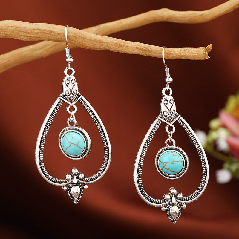 1 Paire Élégant Dame Les Gouttelettes D'Eau Incruster Alliage De Zinc Turquoise Boucles D'oreilles display picture 2