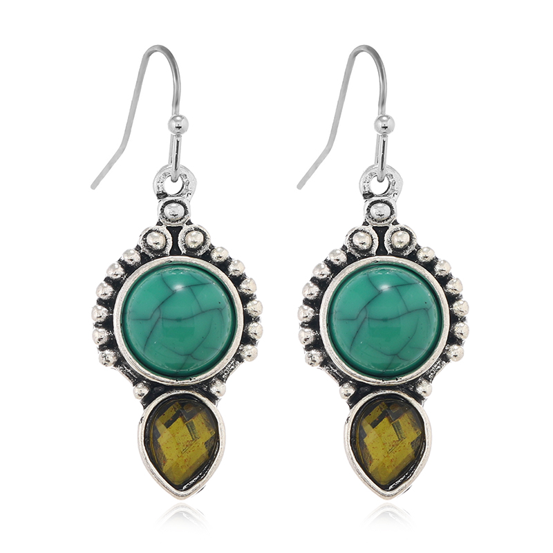 1 Pair Elegant Lady Water Droplets Inlay Zinc Alloy Artificial Crystal Turquoise Drop Earrings display picture 1
