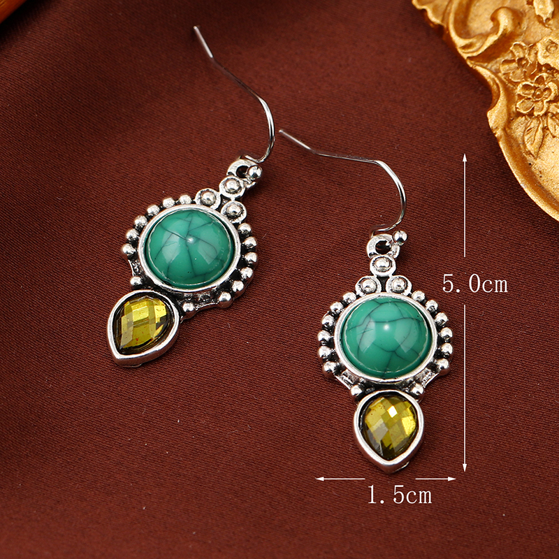1 Pair Elegant Lady Water Droplets Inlay Zinc Alloy Artificial Crystal Turquoise Drop Earrings display picture 5