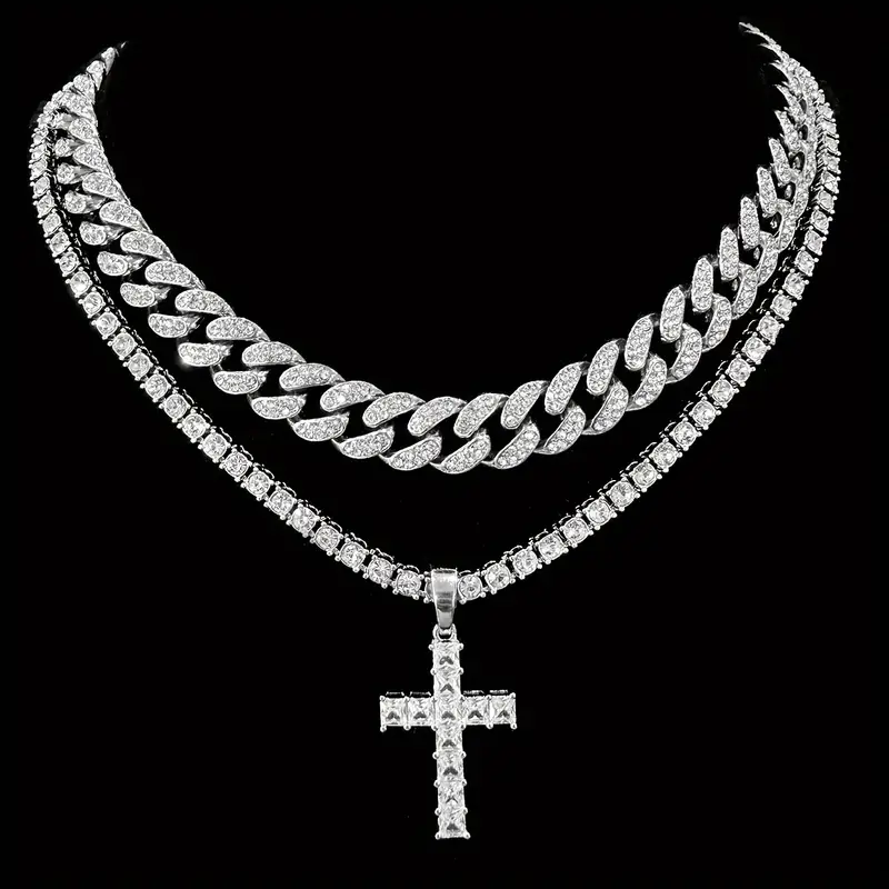 Hip-Hop Cross Zinc Alloy Inlay Rhinestones Unisex Pendant Necklace display picture 2