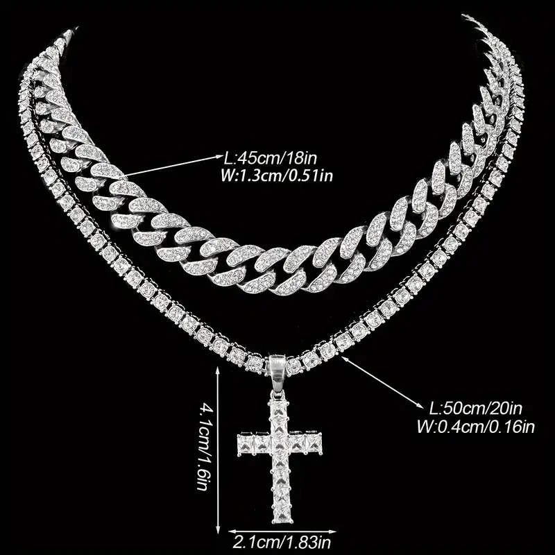 Hip-Hop Cross Zinc Alloy Inlay Rhinestones Unisex Pendant Necklace display picture 1