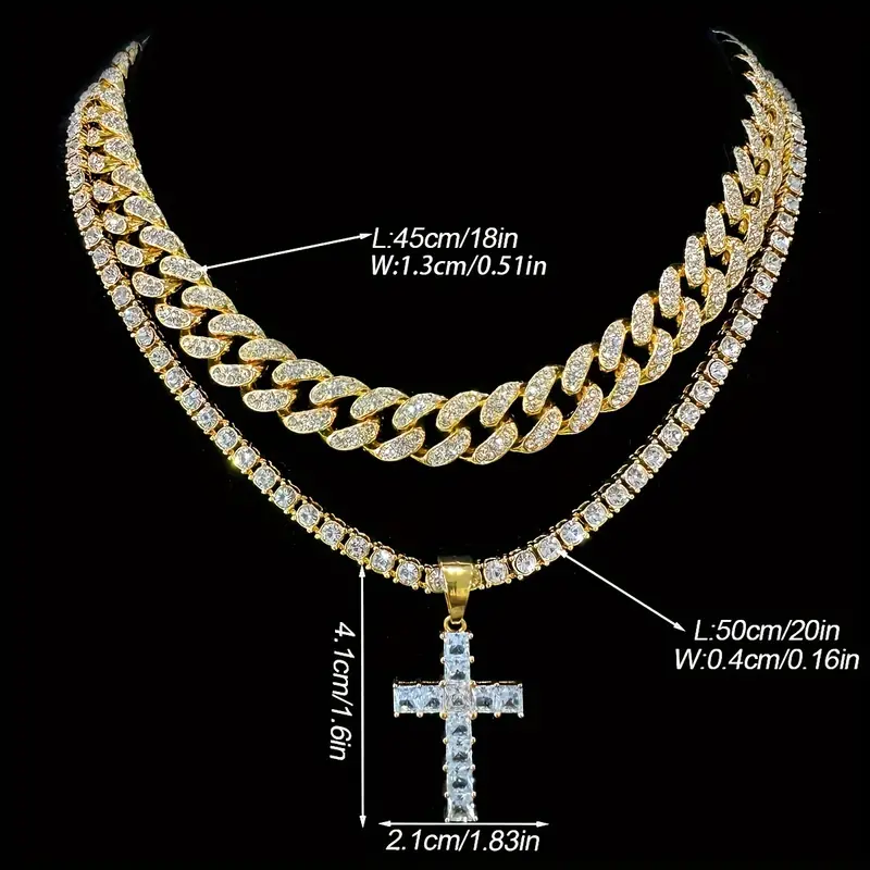 Hip-Hop Cross Zinc Alloy Inlay Rhinestones Unisex Pendant Necklace display picture 4