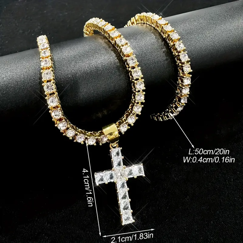 Hip-Hop Cross Zinc Alloy Inlay Rhinestones Unisex Pendant Necklace display picture 8