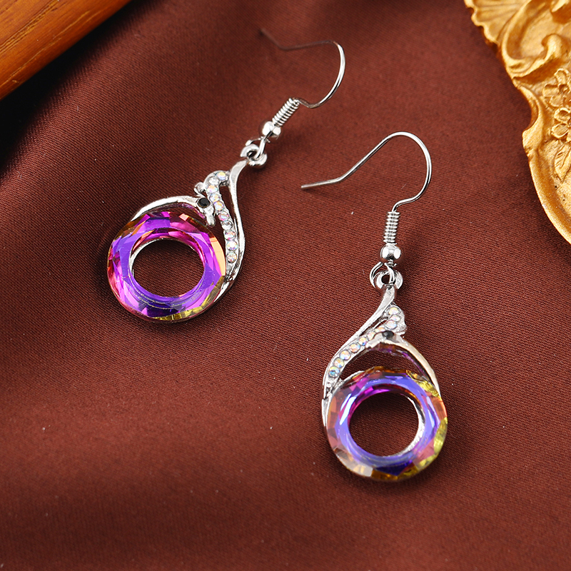 1 Pair Elegant Lady Geometric Round Inlay Zinc Alloy Crystal Drop Earrings display picture 3