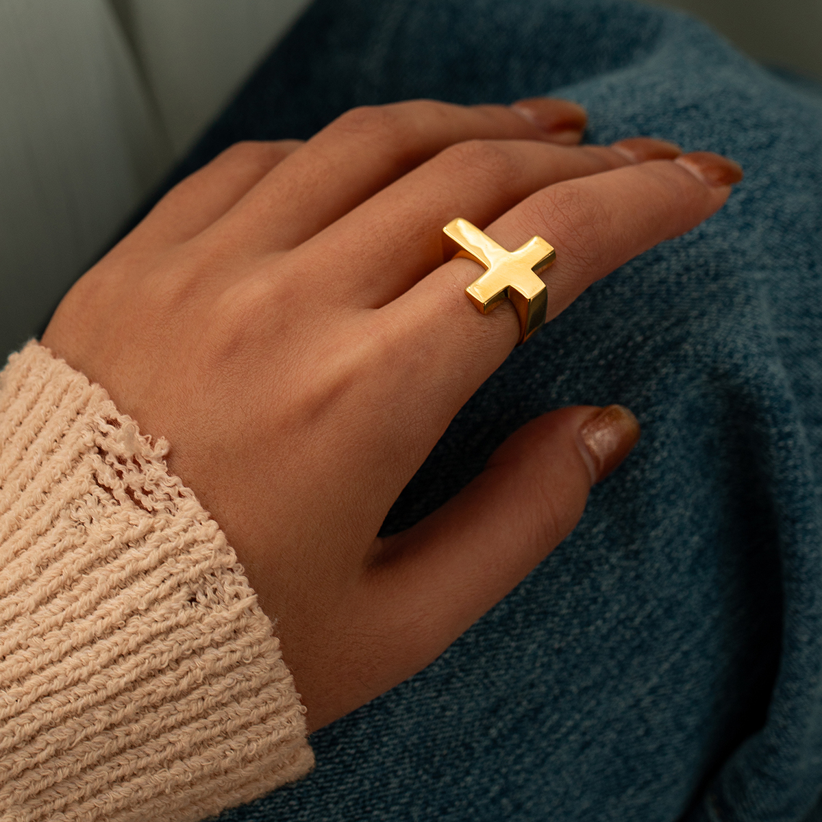 304 Stainless Steel 18K Gold Plated IG Style Classic Style Plating Cross Rings display picture 9