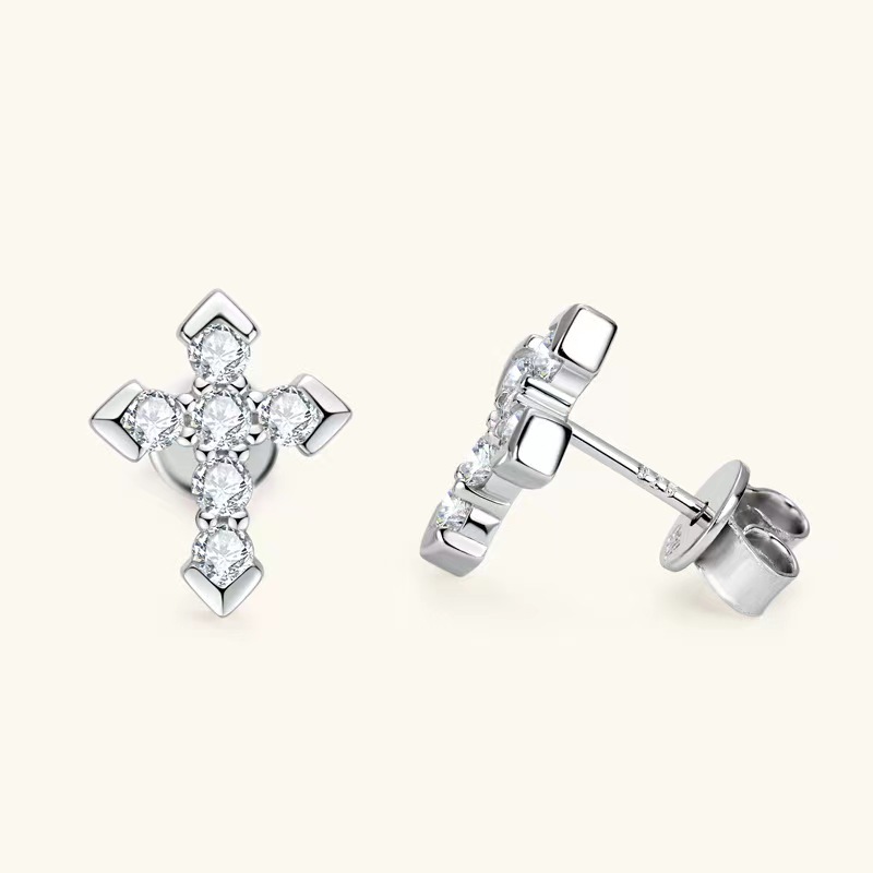 1 Pair Simple Style Classic Style Cross Plating Inlay Sterling Silver Zircon White Gold Plated Gold Plated Ear Studs display picture 2