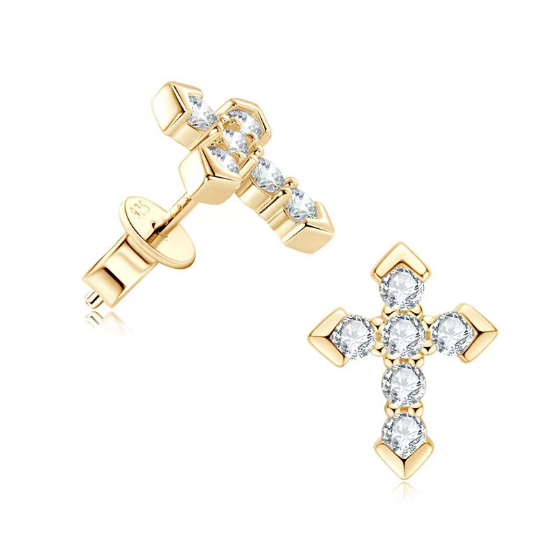 1 Pair Simple Style Classic Style Cross Plating Inlay Sterling Silver Zircon White Gold Plated Gold Plated Ear Studs display picture 4