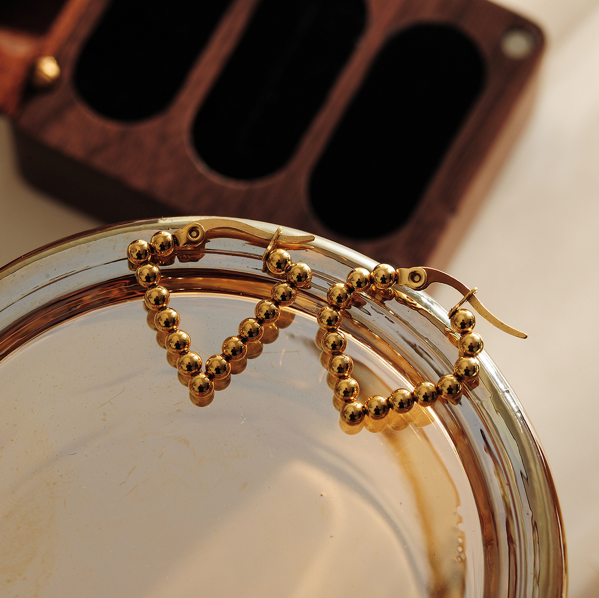 1 Pair Elegant Triangle Round Heart Shape Patchwork 304 Stainless Steel 18K Gold Plated Hoop Earrings display picture 4