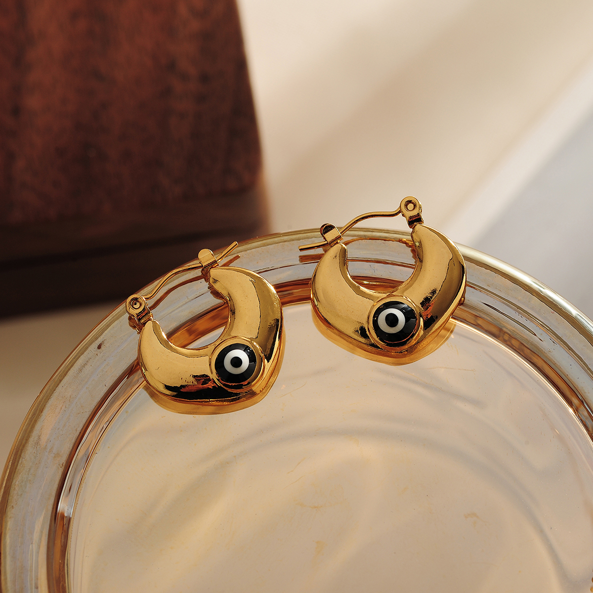 1 Pair Casual Vintage Style Funny Round Heart Shape Eye Enamel 304 Stainless Steel Hoop Earrings display picture 3