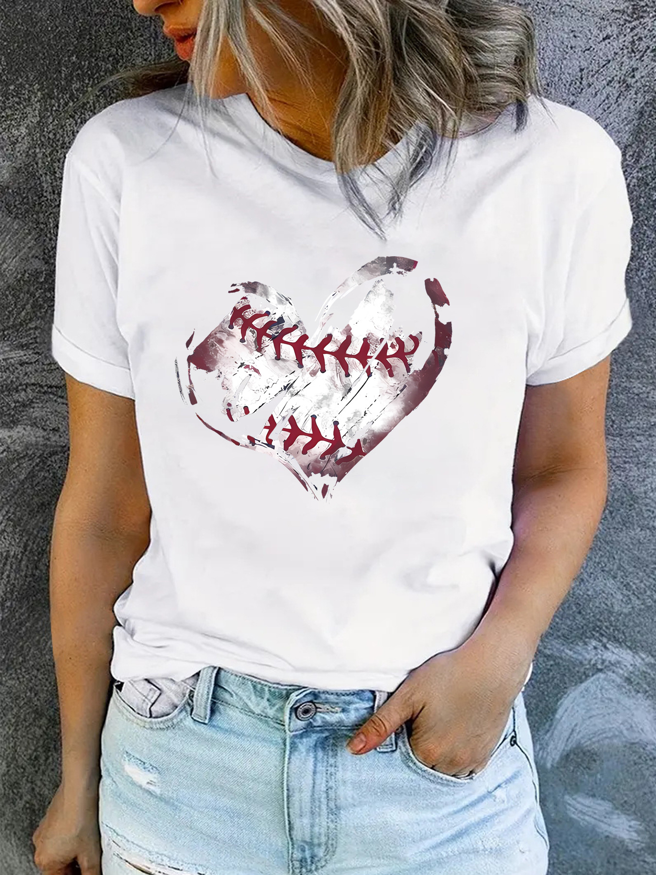 Mujeres Playeras Manga Corta Camisetas Impresión Ropa De Calle Forma De Corazón display picture 1