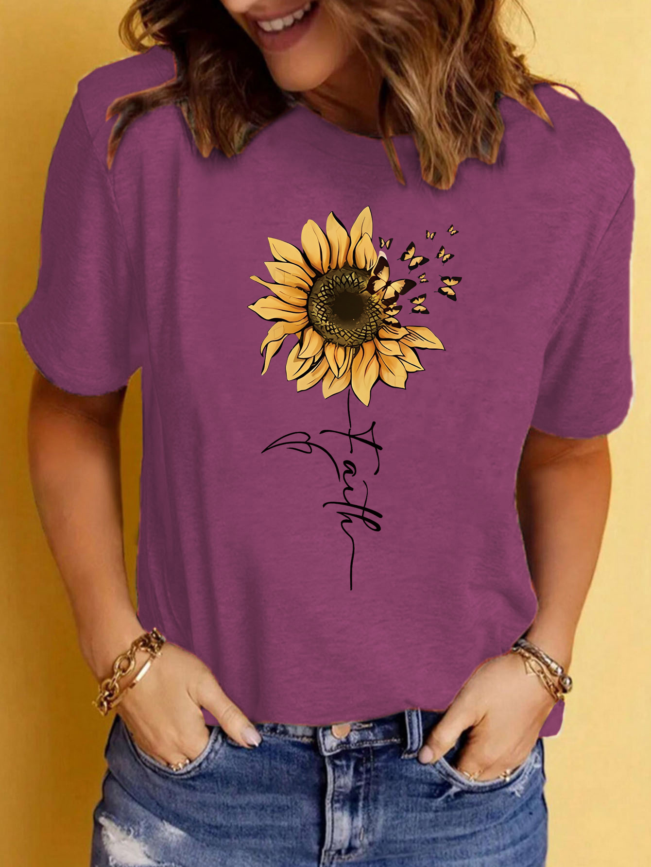 Women's T-shirt Short Sleeve T-Shirts Printing Streetwear Sunflower display picture 2