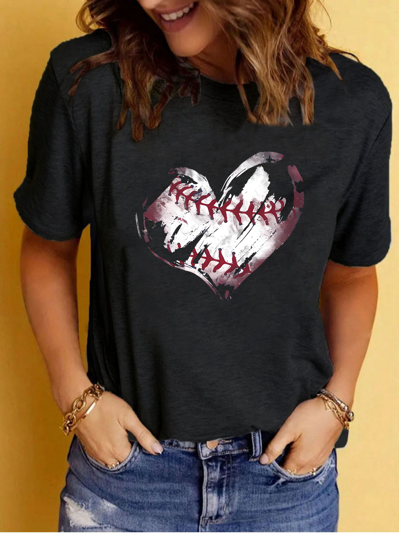 Women's T-shirt Short Sleeve T-Shirts Printing Streetwear Heart Shape display picture 2