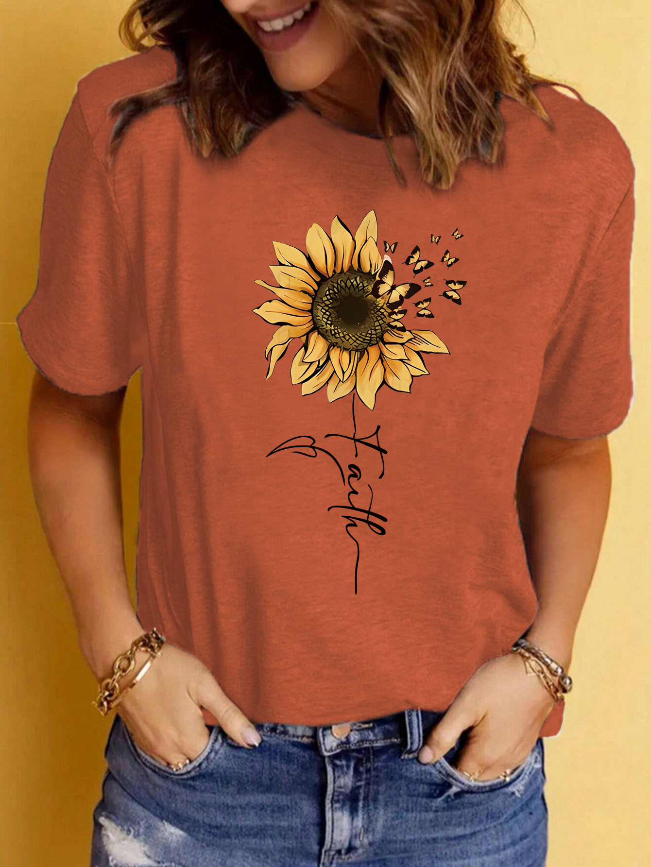 Women's T-shirt Short Sleeve T-Shirts Printing Streetwear Sunflower display picture 6