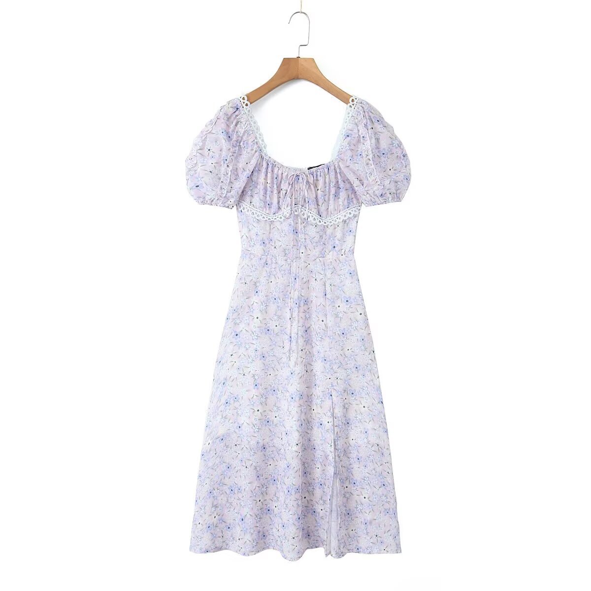 Women's Regular Dress Vacation Square Neck Printing Zipper Short Sleeve Ditsy Floral Maxi Long Dress Daily display picture 1