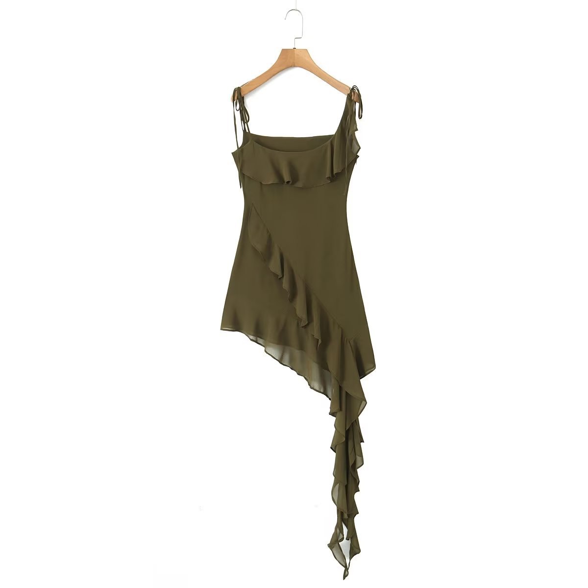 Women's Regular Dress Vacation Strap Lettuce Trim Sleeveless Solid Color Above Knee Daily display picture 3