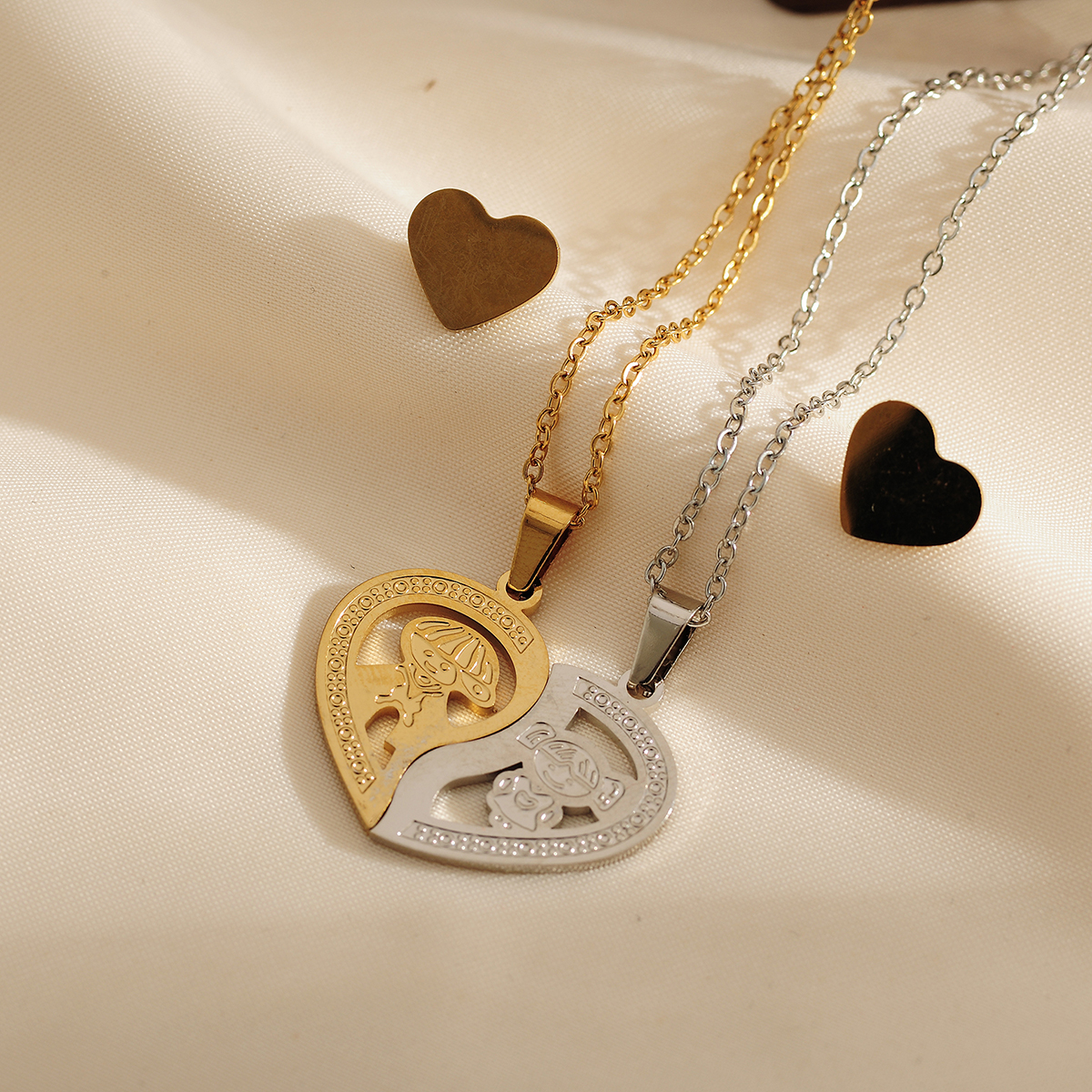 201 Edelstahl Einfacher Stil Basic Pendeln Herzform Menschlich Schlüssel Halskette Mit Anhänger display picture 6