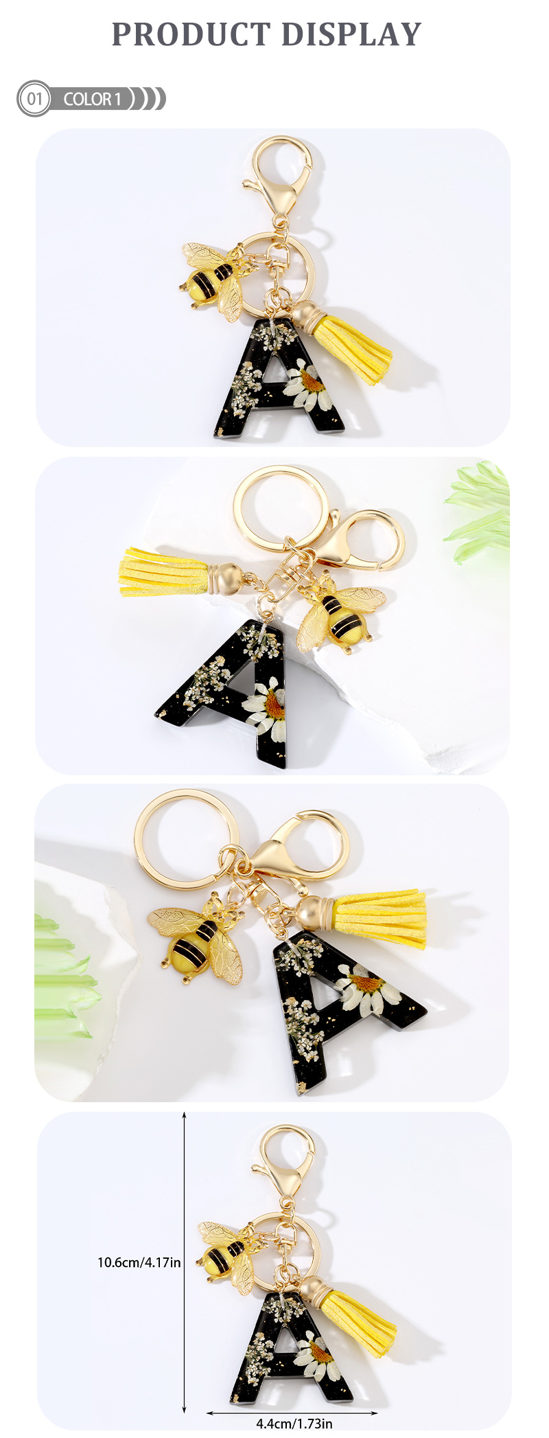Cartoon Style Cute Simple Style Letter Bee Daisy Alloy Resin Epoxy Bag Pendant Keychain display picture 1