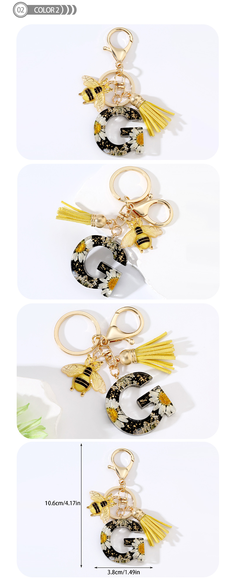 Cartoon Style Cute Simple Style Letter Bee Daisy Alloy Resin Epoxy Bag Pendant Keychain display picture 2