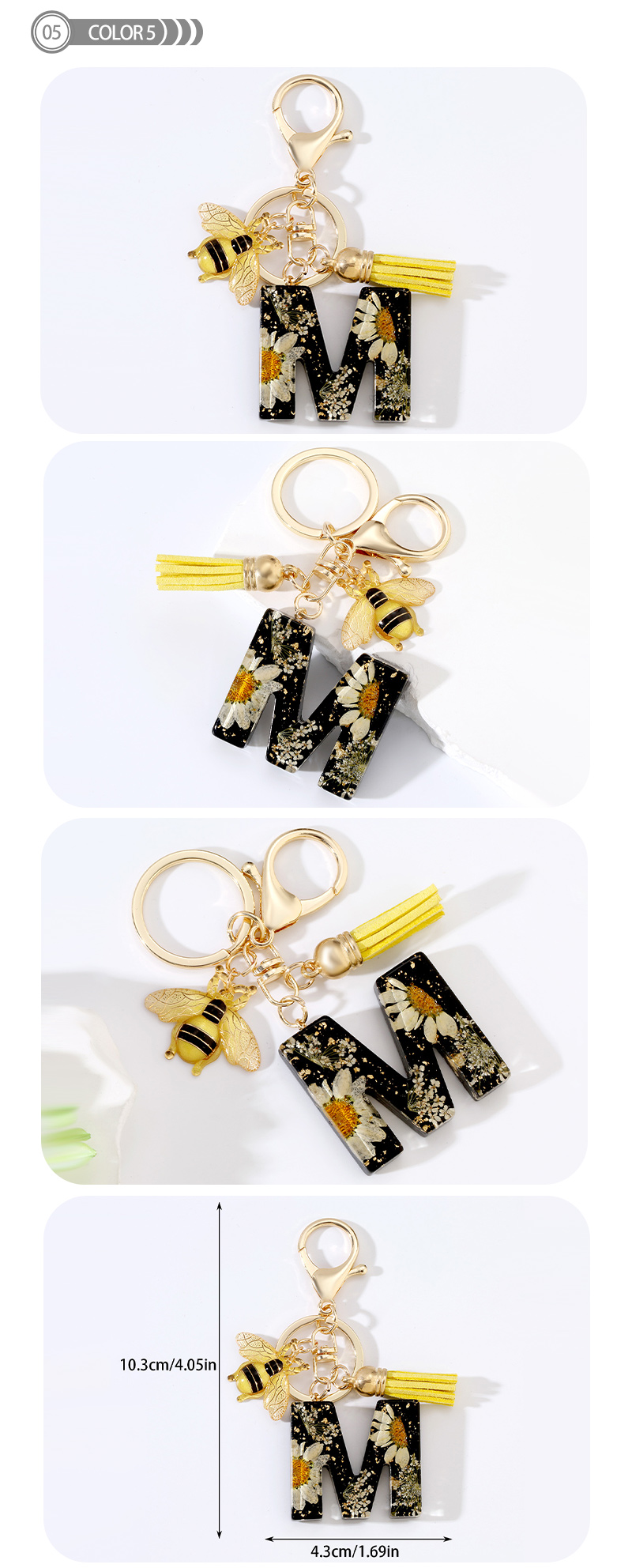 Cartoon Style Cute Simple Style Letter Bee Daisy Alloy Resin Epoxy Bag Pendant Keychain display picture 5