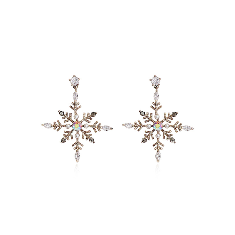 1 Pair Exaggerated Simple Style Snowflake Plating Inlay Copper Pearl 18K Gold Plated Drop Earrings display picture 3