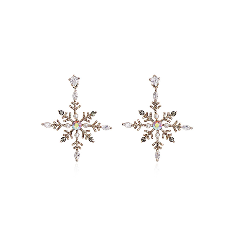 1 Paire Exagéré Style Simple Flocon De Neige Placage Incruster Le Cuivre Perle Plaqué Or 18K Boucles D'oreilles display picture 3