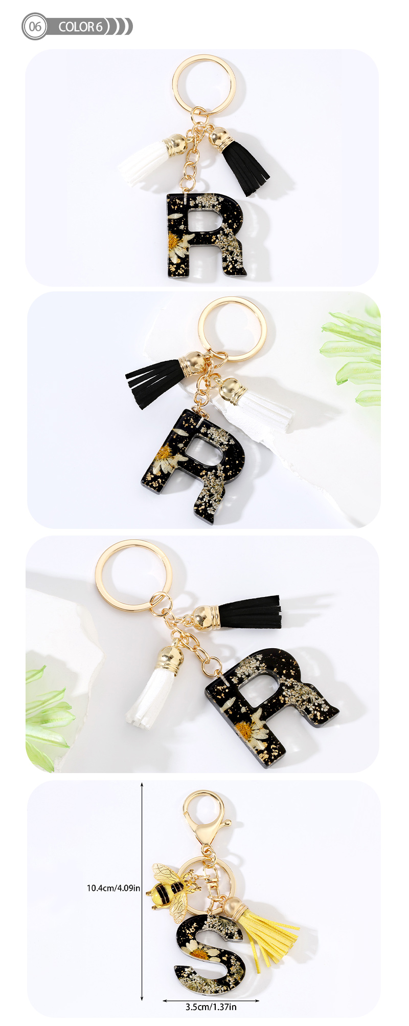 Cute Modern Style Letter Bee Daisy Alloy Resin Epoxy Bag Pendant Keychain display picture 6