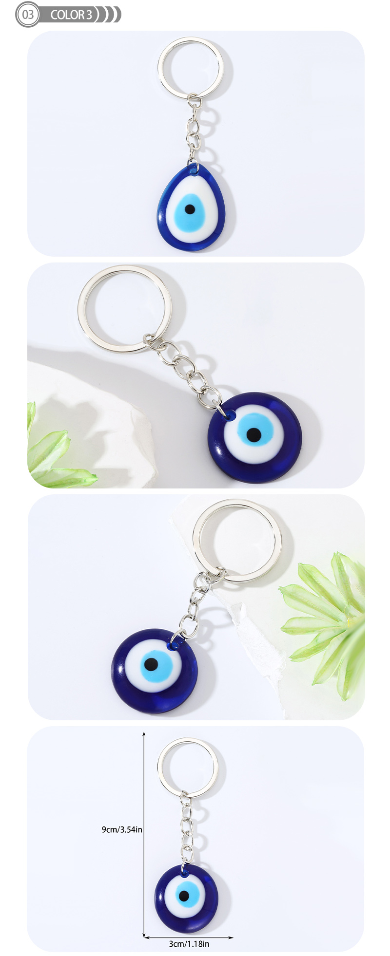 Cartoon Style Modern Style Devil's Eye Heart Shape Rhombus Alloy Glass Bag Pendant Keychain display picture 3