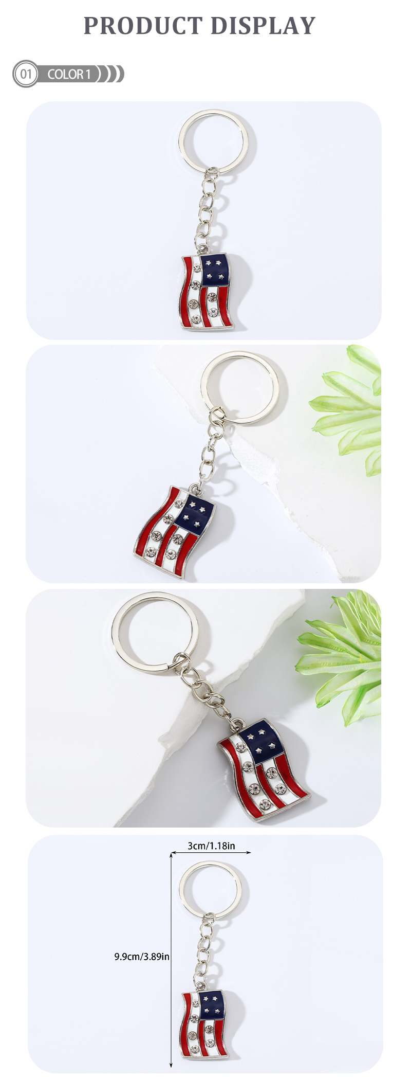 Novelty Modern Style Heart Shape American Flag Alloy Bag Pendant Keychain display picture 1