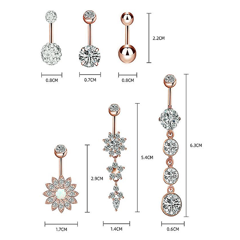 6 Pieces Belly Rings Casual Classic Style Solid Color Titanium Steel Inlay Zircon display picture 1