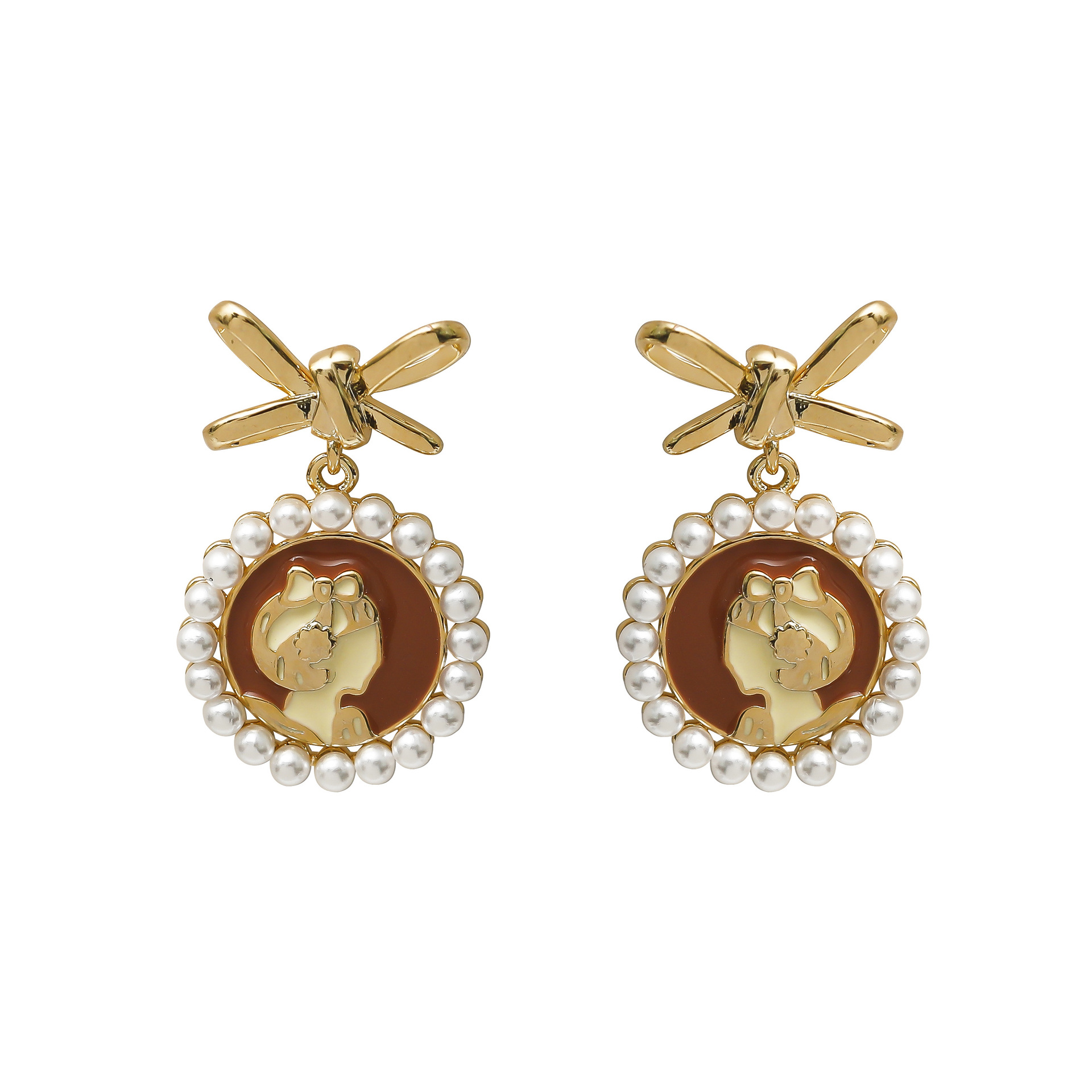 1 Pair Vacation Simple Style Bow Knot Inlay Copper Pearl 18K Gold Plated Drop Earrings display picture 2