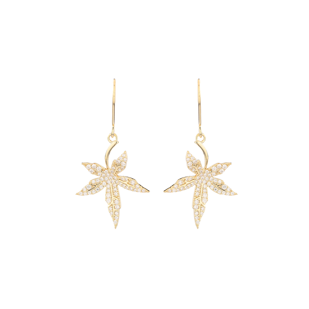 1 Pair Simple Style Classic Style Leaf Plating Inlay Sterling Silver Zircon 14K Gold Plated Drop Earrings display picture 1