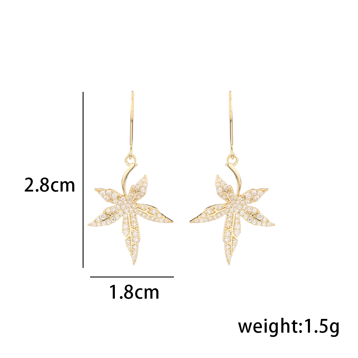 1 Paire Style Simple Style Classique Feuille Placage Incruster Argent Sterling Zircon Plaqué Or 14K Boucles D'oreilles display picture 2