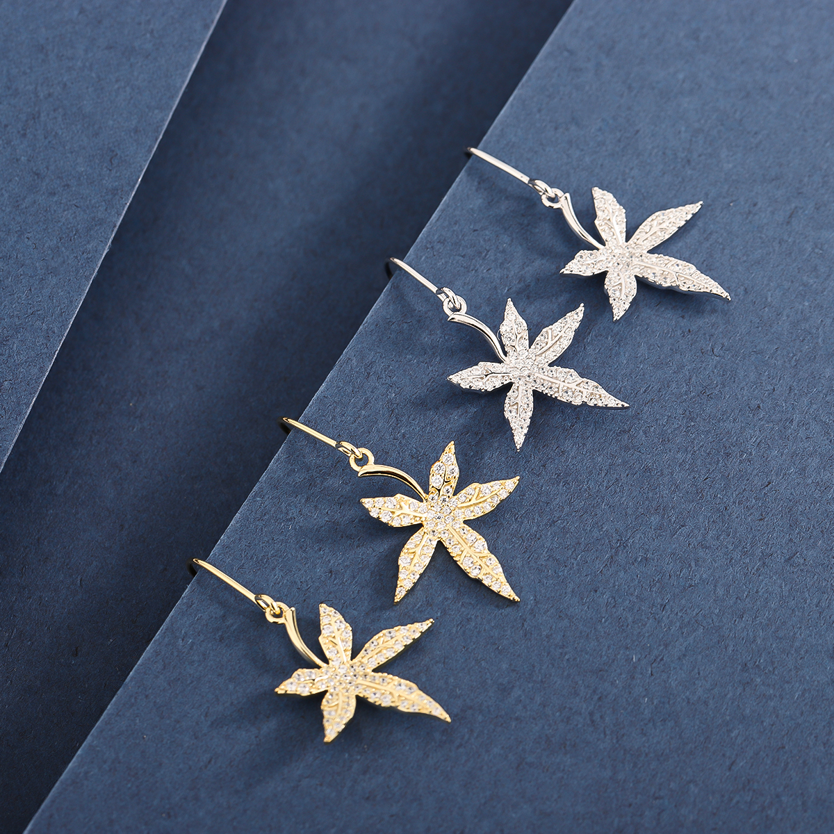 1 Pair Simple Style Classic Style Leaf Plating Inlay Sterling Silver Zircon 14K Gold Plated Drop Earrings display picture 6