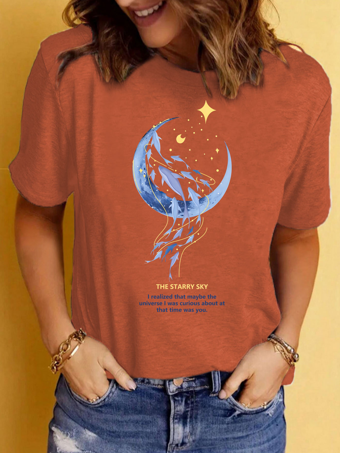 Femmes T-Shirt Manche Courte T-shirts Impression Vêtement De Rue Lettre Lune display picture 1