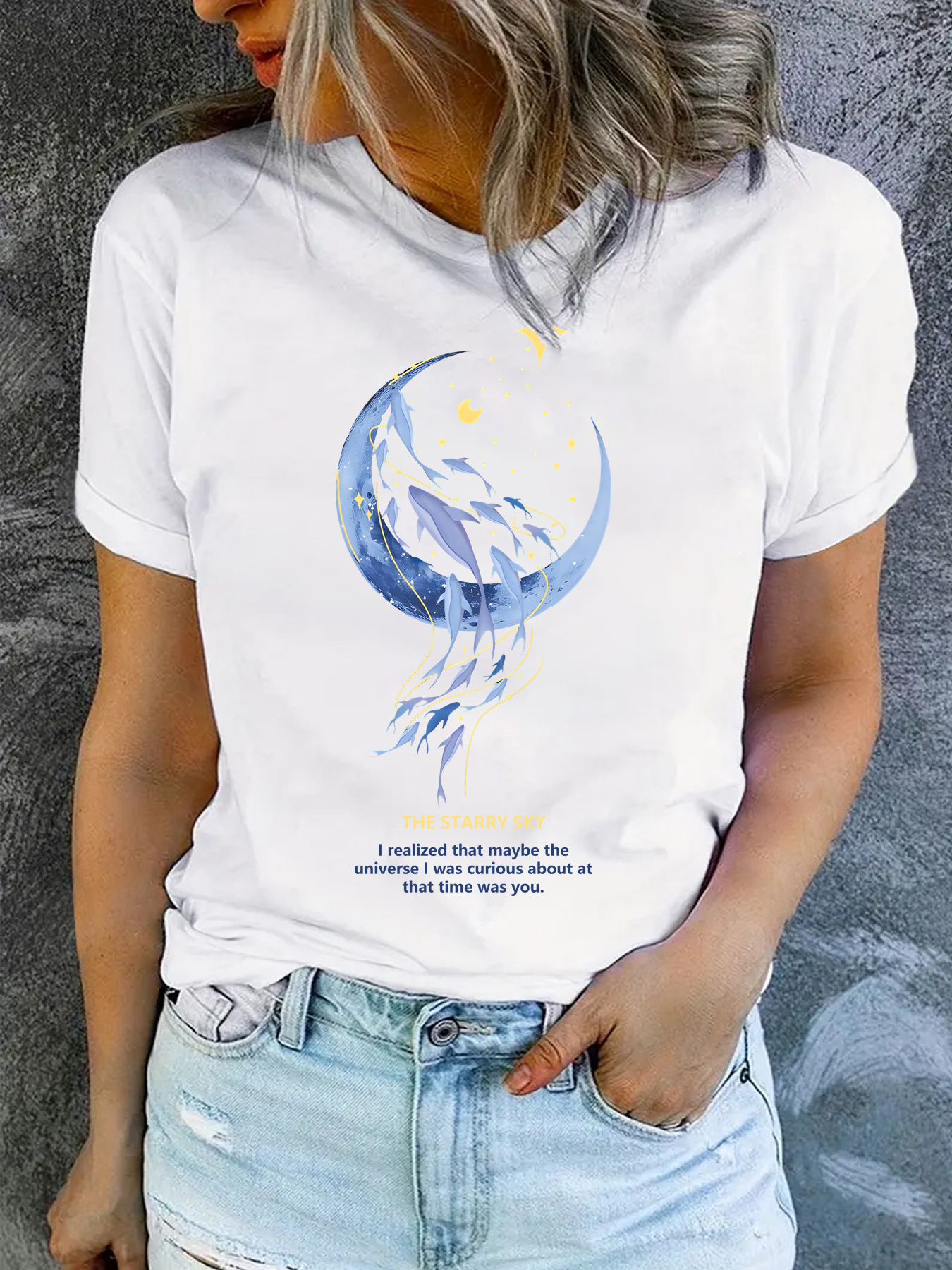 Women's T-shirt Short Sleeve T-Shirts Printing Streetwear Letter Moon display picture 2