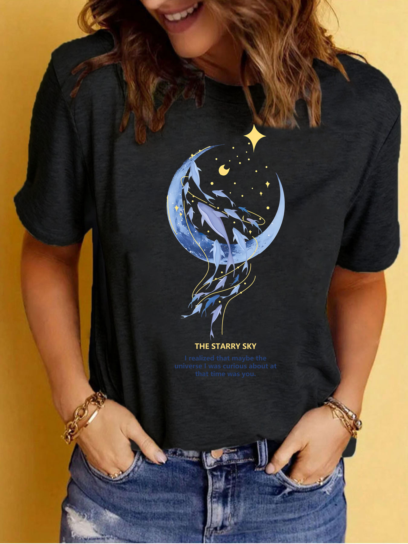 Mujeres Playeras Manga Corta Camisetas Impresión Ropa De Calle Letra Luna display picture 3