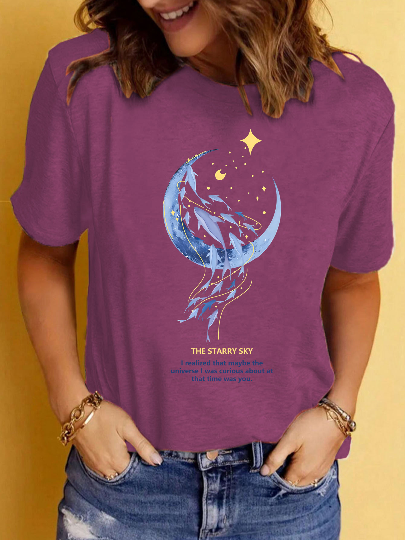Mujeres Playeras Manga Corta Camisetas Impresión Ropa De Calle Letra Luna display picture 4
