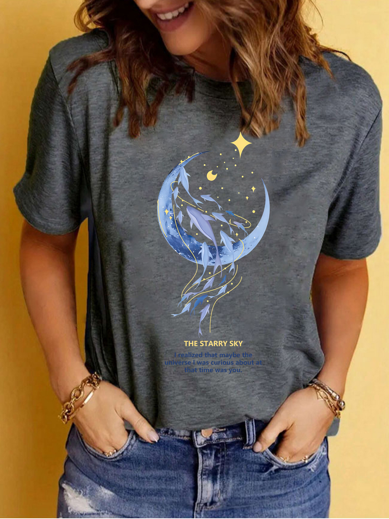 Women's T-shirt Short Sleeve T-Shirts Printing Streetwear Letter Moon display picture 6
