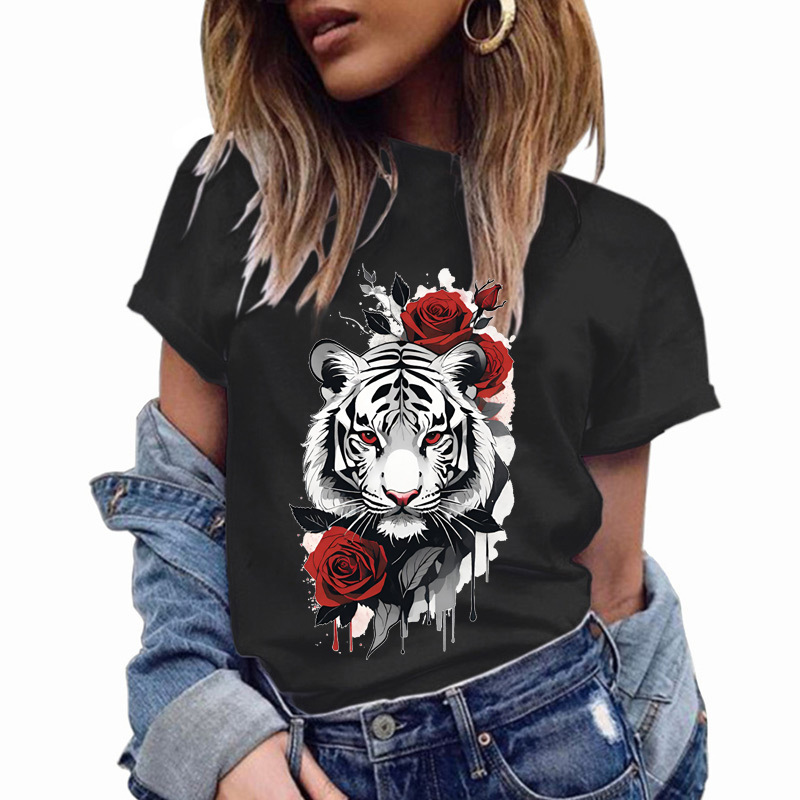 Femmes T-Shirt Manche Courte T-shirts Impression Vêtement De Rue Rose Tigre display picture 2
