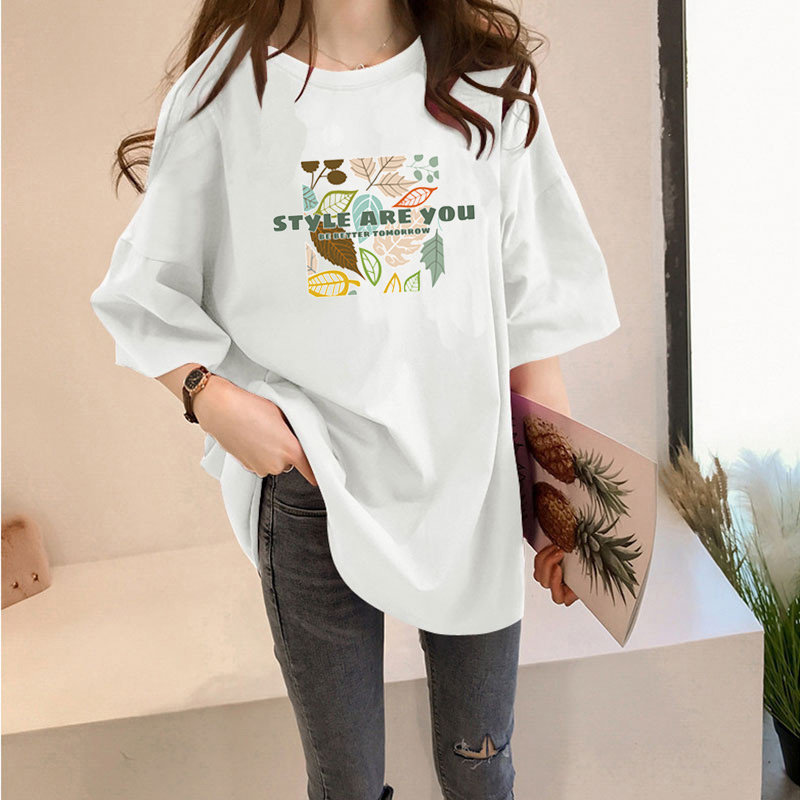 Women's T-shirt Short Sleeve T-Shirts Printing Casual Letter Leaves display picture 3